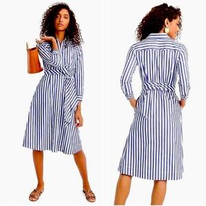 J. Crew Blue Striped Tie Waist Dress